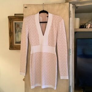 Pierre Balmain Pink and White Geometric Long Sleeve Dress